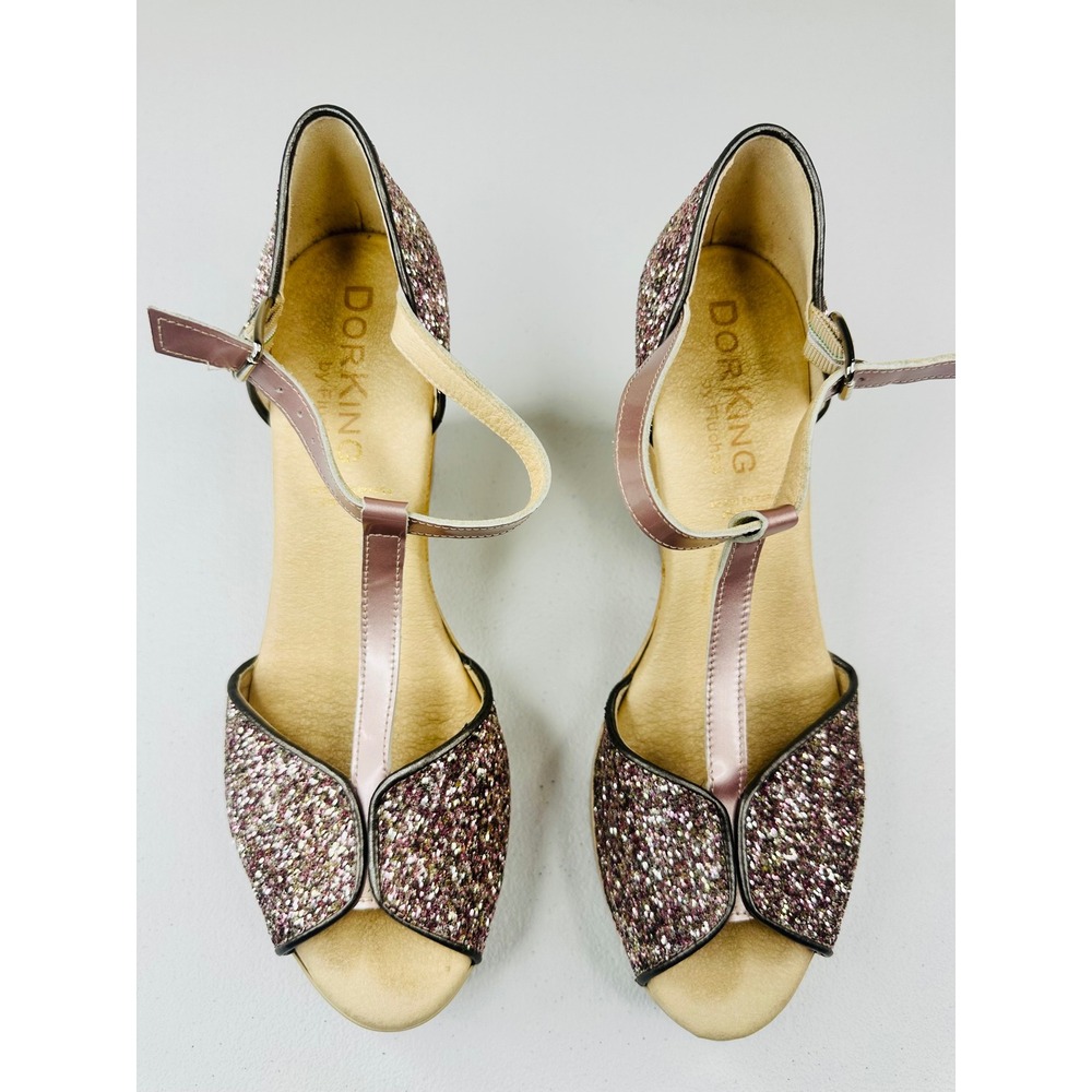 Dorking Wedge Sandals Women 41,Pink Glitter Good T-Strap Platform Spain 10